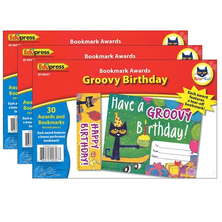 Edupress Pete the Cat Groovy Birthday Bookmark Awards, PK90 TCR60327